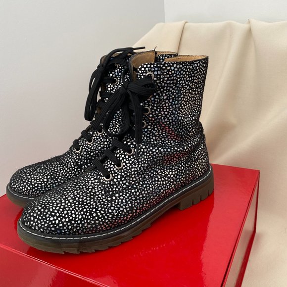 ** KIDS ** Pom D'Api "Sid Ranger" Silver Polka Dot Suede Boots, size 35 - Picture 9 of 16